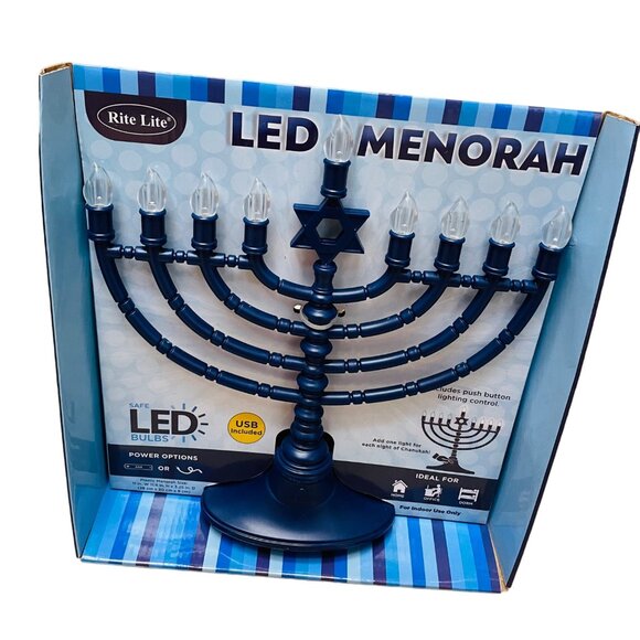 Rite Lite LED Menorah With Safe LED Bulbs & USB Power Options 11" x 11" 3.5" in - Picture 1 of 6